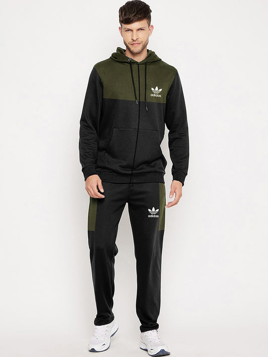 Mens Heavy Polyester Fleece Olive Black Twinset/Tracksuits